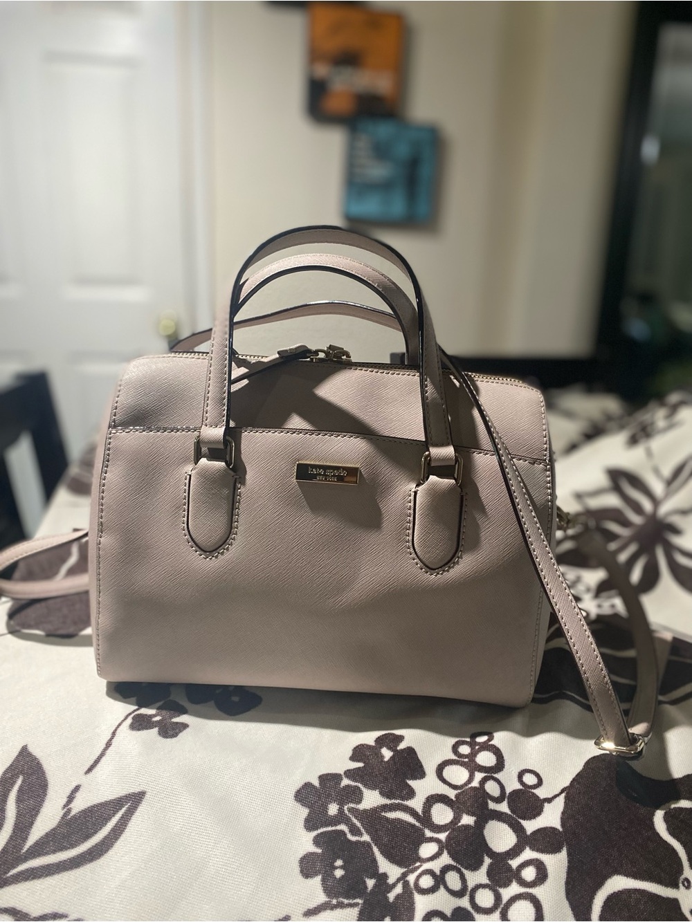 kate spade small satchel in light taupe